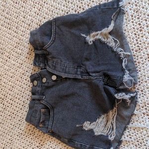 PACSUN high waisted dark grey distressed shorts